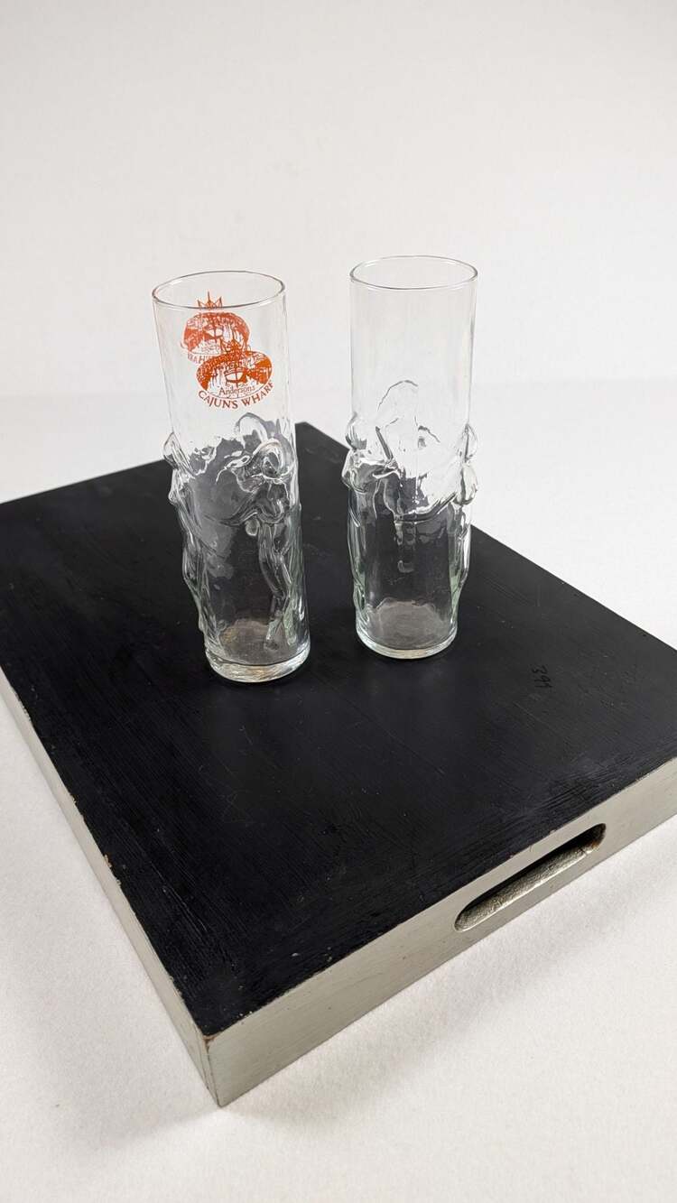 Vintage Pair of Anderson's Cajun's Wharf Embossed Female Form Souvenir Glasses L